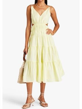 Maje Butter Yellow Tiered V-Neck Midi Dress